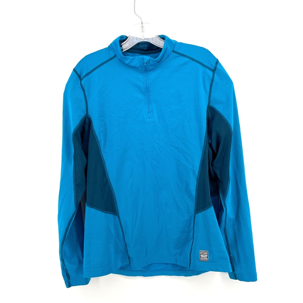 Nike Pro‎ Combat Hyperwarm Lite Mens XL Blue 1/4 Zip Pullover Training Top